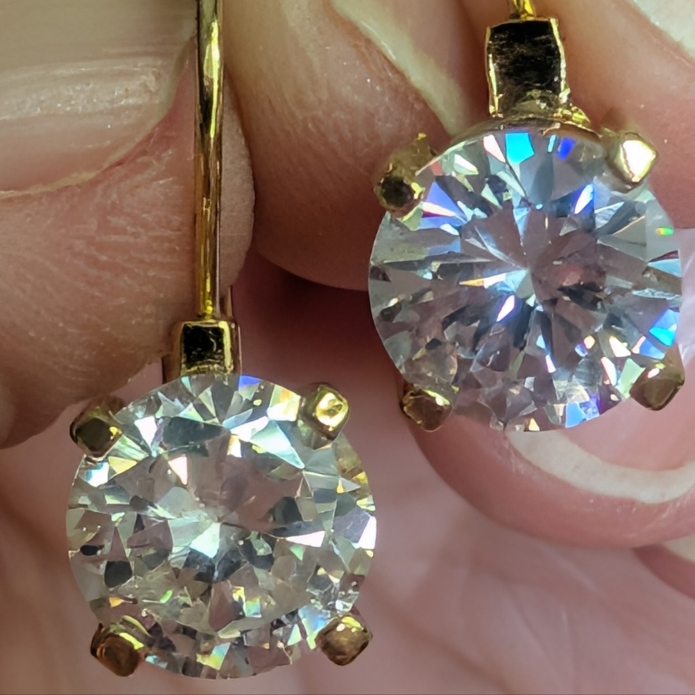 Clear CZ Goldtone Diamonique or Moissanite Dangle Lever back Earrings